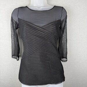 BCBG Maxazria Black Mesh Sleeve Ruched Top Grunge Goth Girls Night Out Sz Small